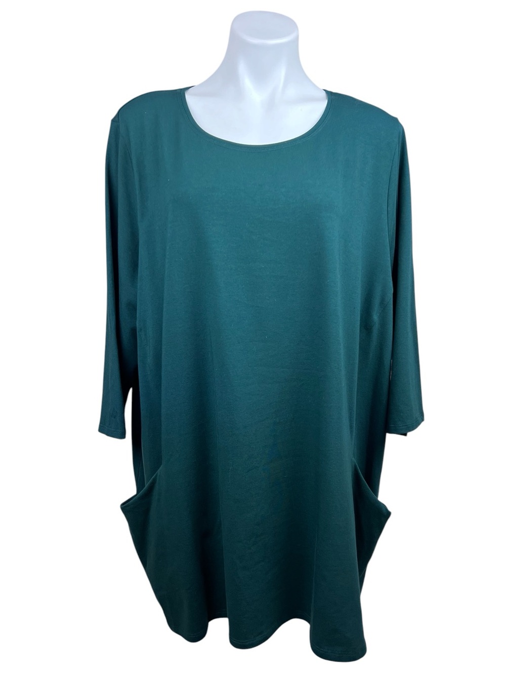 NWT Eileen Fisher Pine Green Stretch Organic Cotton Crew Neck Tunic Pockets 2X